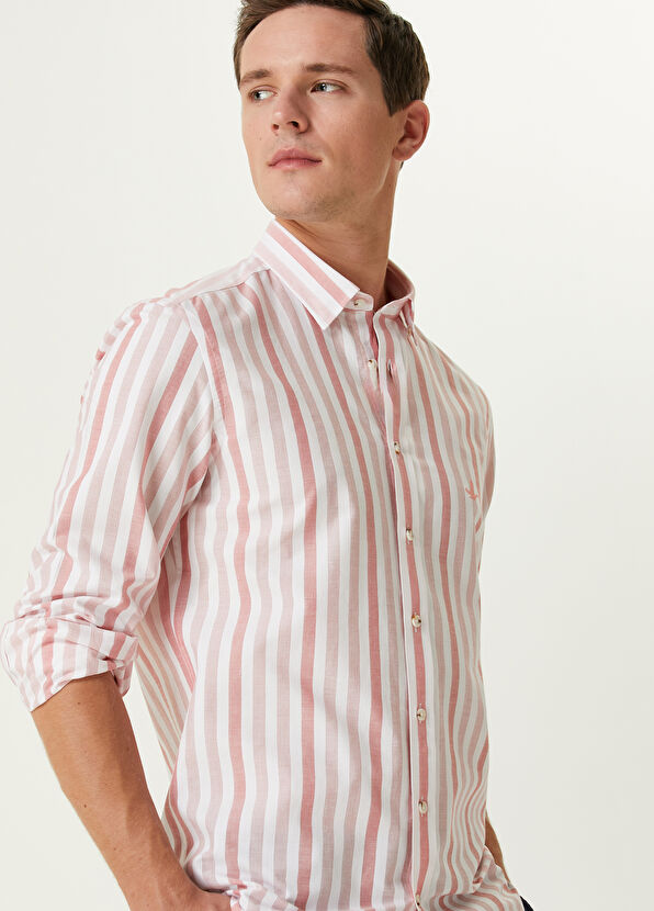 Beymen Club Slim Fit Brick Striped Organic Cotton Shirt - 2