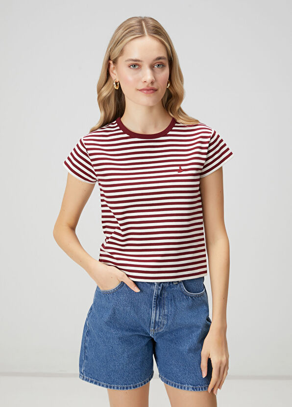Beymen Club White Burgundy Striped T-shirt - 1