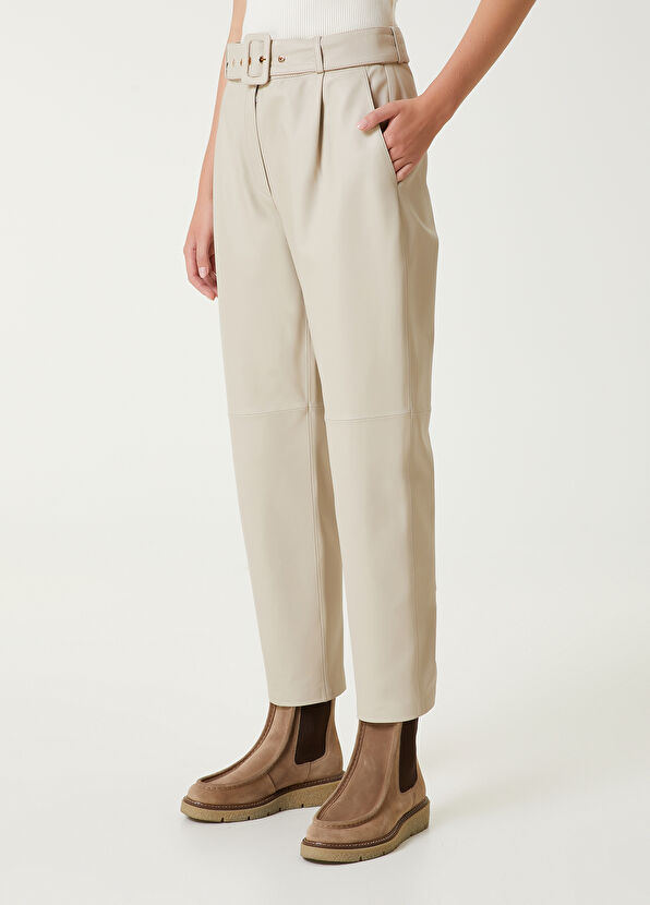 Beymen Club Off-White Leather Pants - 4
