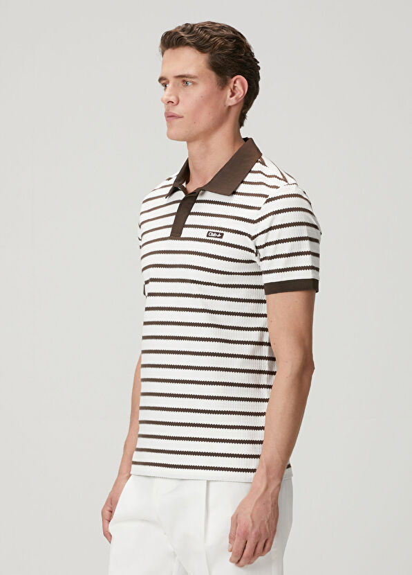Beymen Club Off White Zigzag Striped Polo T-Shirt - 4