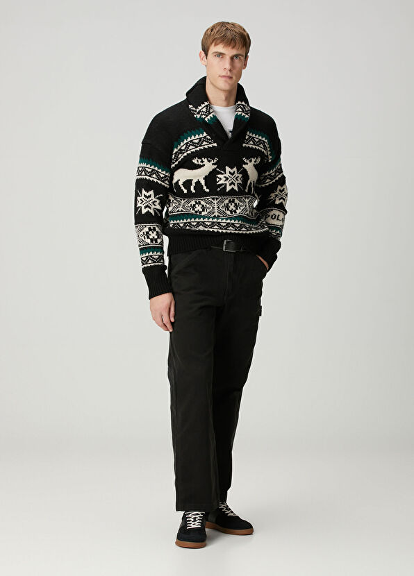 Polo Ralph Lauren Siyah Etnik Desen Jakarlı Yün Kazak - 2