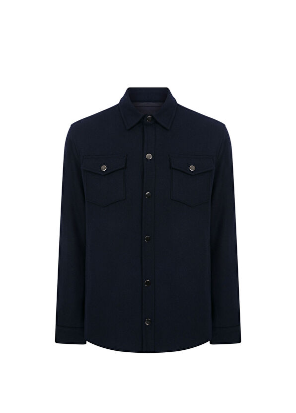 The B Navigli Lacivert Yünlü Normal Fit İnce Ceket - 1