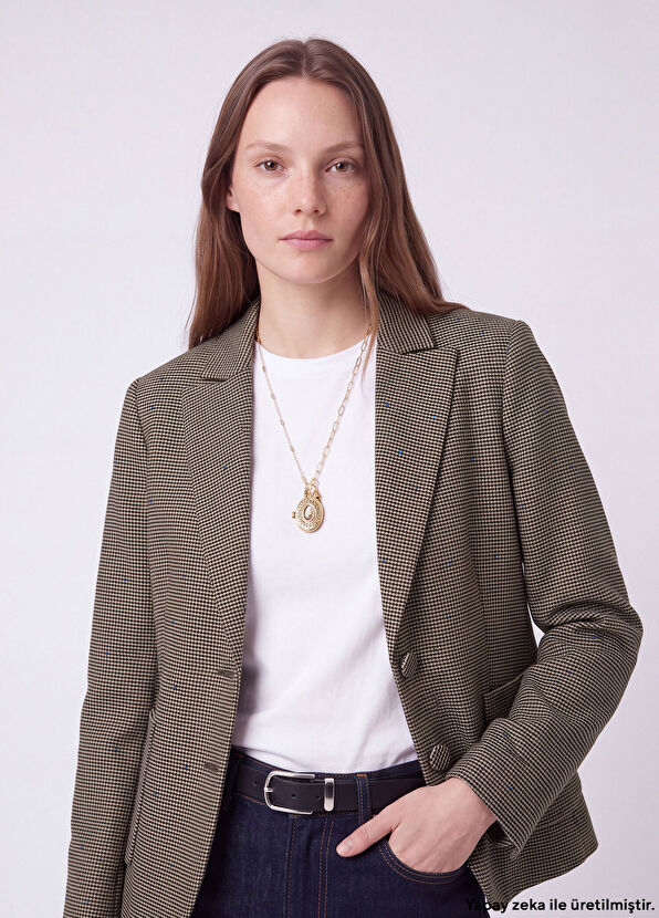 Beymen Club Beige Brown Houndstooth Blazer - 1