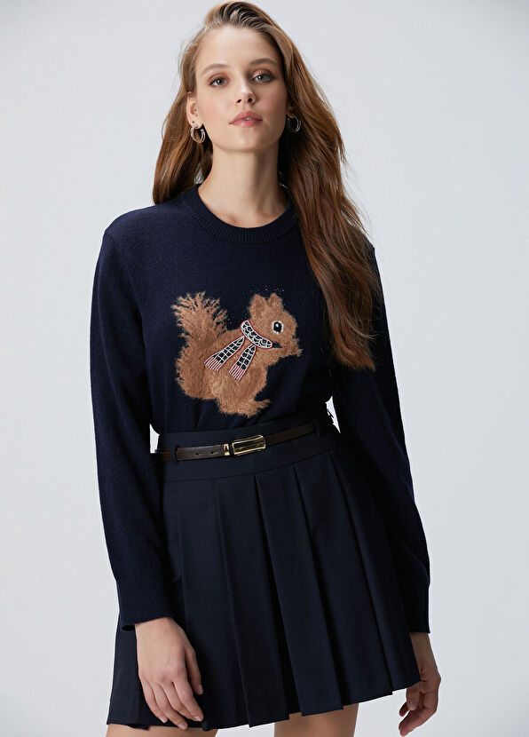 Network Lacivert Yün Karışımlı Kazak - 1