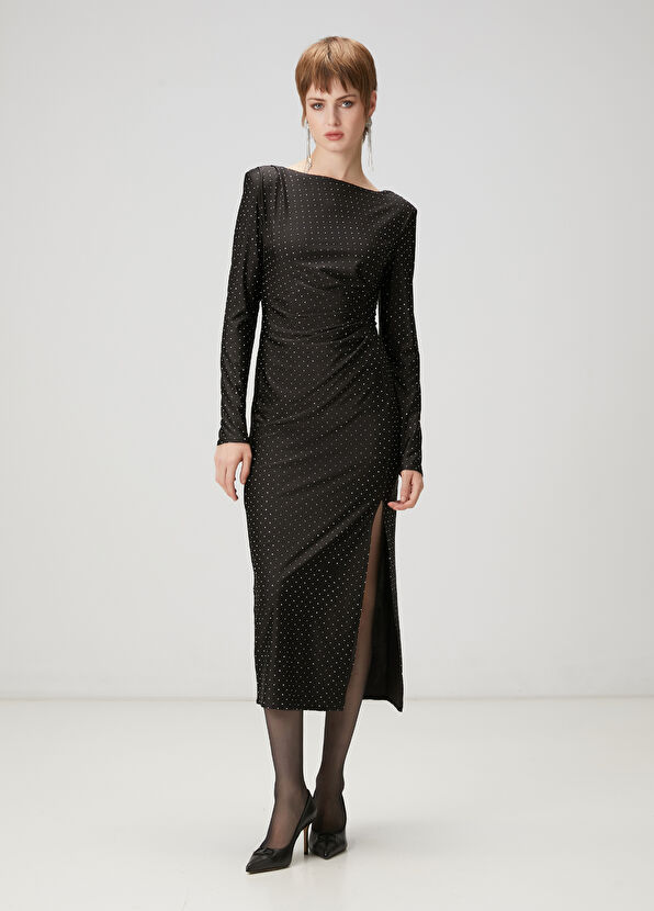 Beymen Club Siyah Taşlı Midi Kokteyl Elbise - 2
