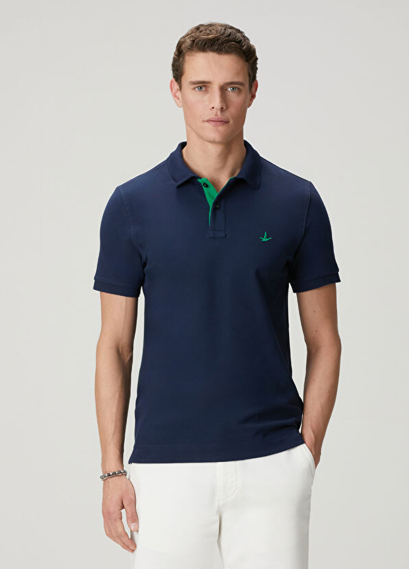 Beymen Club Lacivert Slim Fit Yaka Altı Baskılı Polo Tshirt - 2