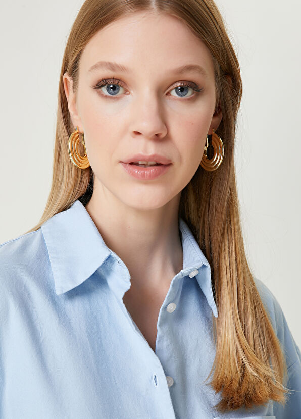 Beymen Club Gold Striped Womens Hoop Earrings - 4