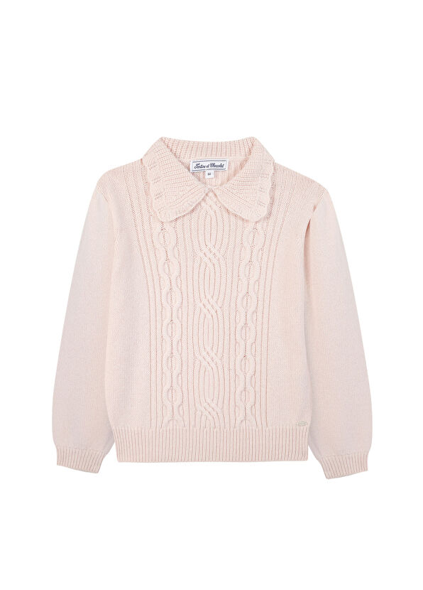 Tartine Et Chocolat Pink Hair Braid Motif Girl's Sweater - 1