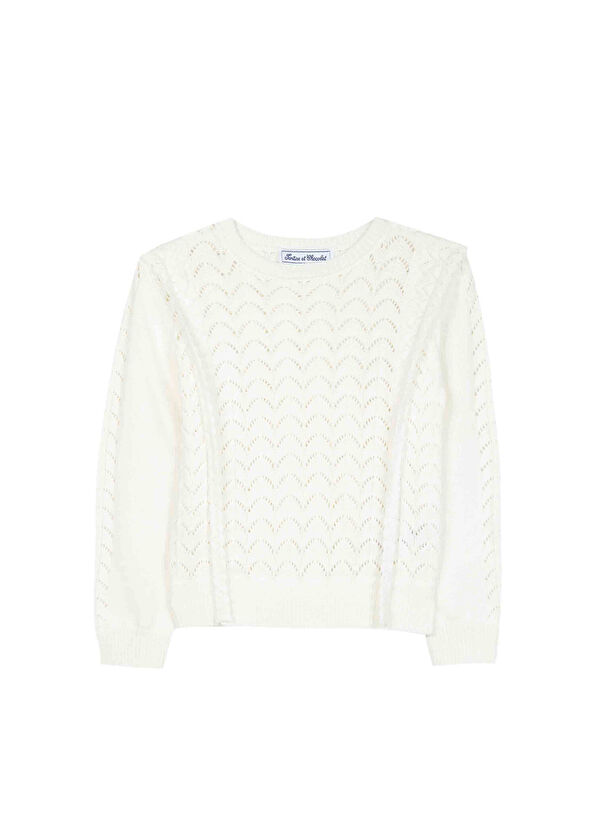 Tartine Et Chocolat White Openwork Girl's Knitwear Sweater - 1
