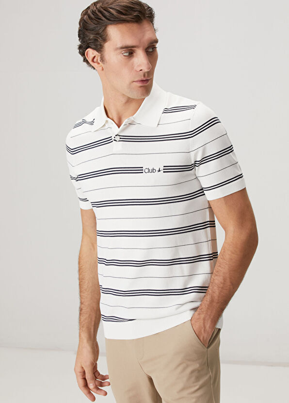 Beymen Club White Navy Blue Striped Polo Knitwear - 2