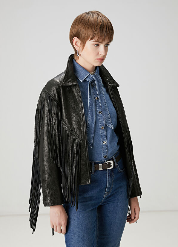 Beymen Club Siyah Püsküllü Deri Ceket - 4