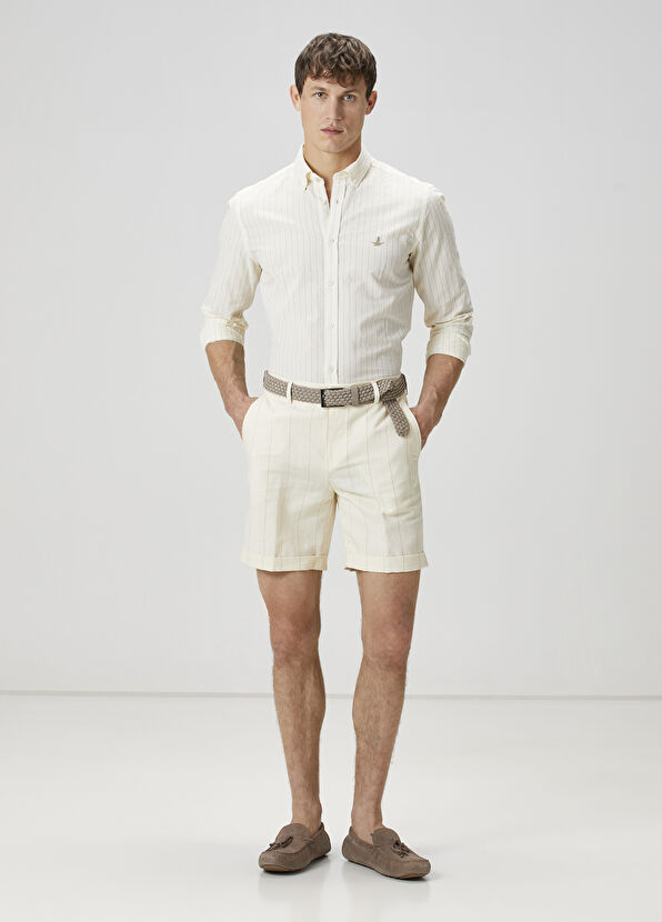 Beymen Club White Diagonal Textured Shorts - 1