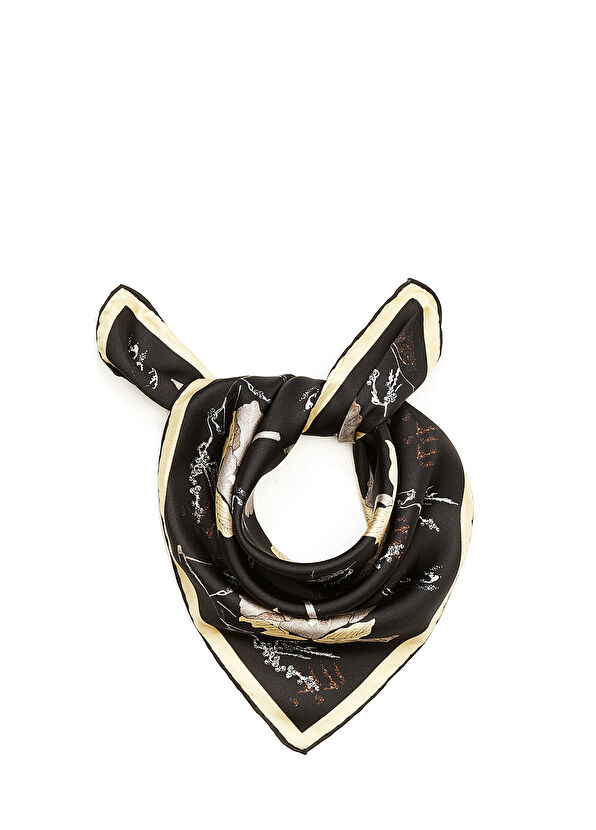 Beymen Club Siyah Desenli 50x50 İpek Eşarp - 1