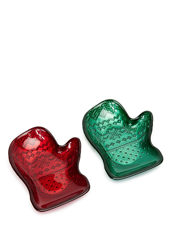 Mitten Yeşil Kırmızı Mini 2li Cam Tabak Seti - Görsel 3