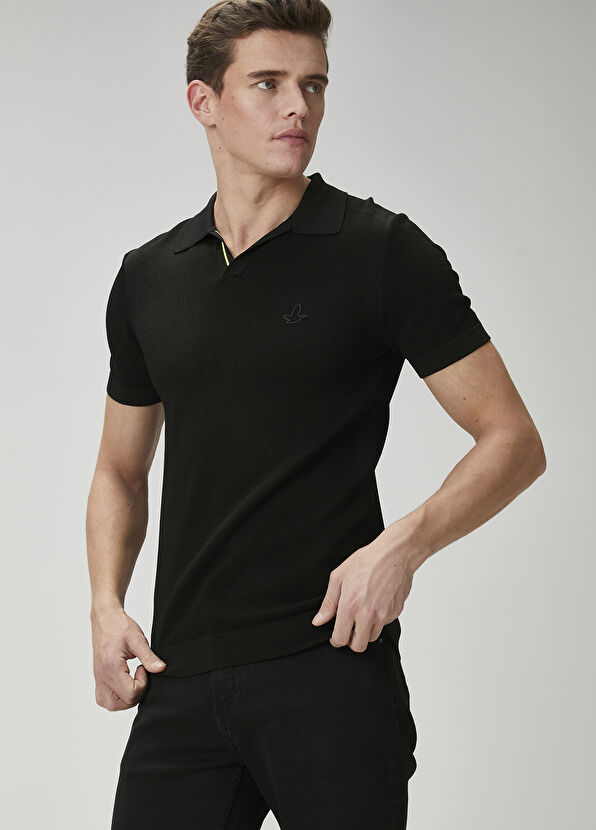 Beymen Club Siyah Polo Yaka Kısa Kollu Triko - 1