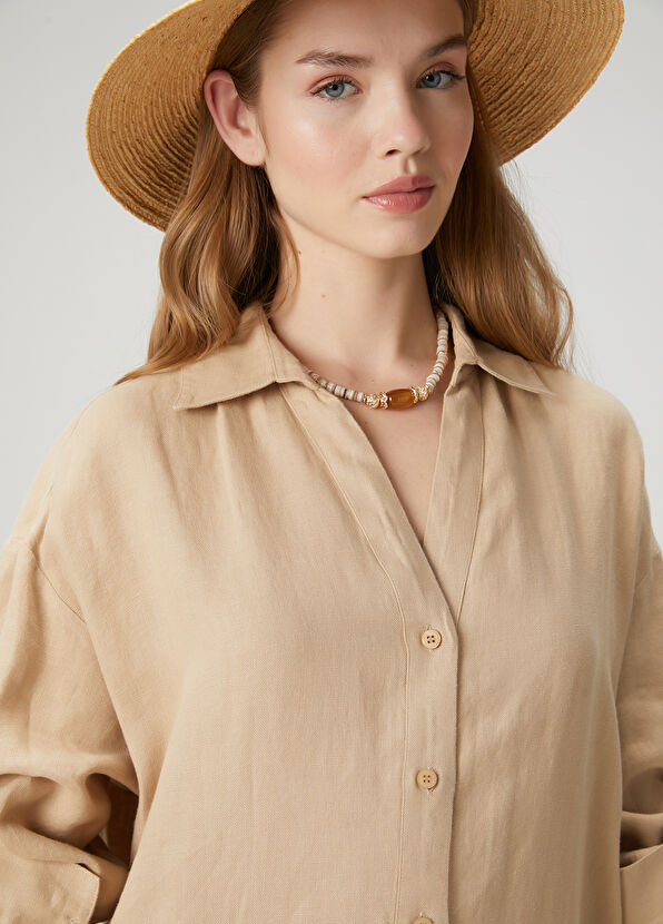 Beymen Club Beige Midi Linen Shirt Dress - 2