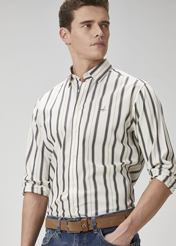 Beymen Club Slim Fit Beyaz Çizgili Gömlek - 1
