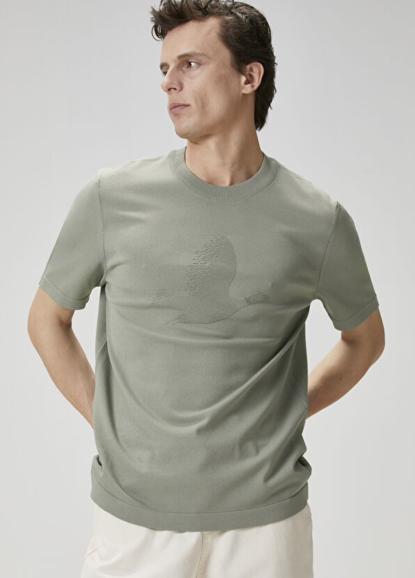 Beymen Club Açık Haki Logo Jakarlı Kısa Kollu Kazak - 2