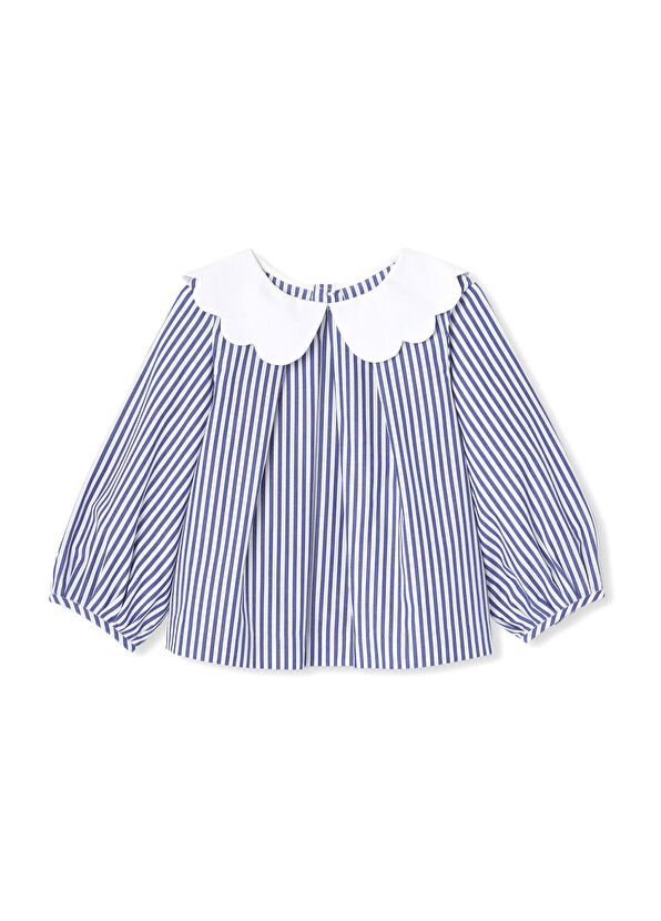 Jacadi Paris Lacivert Beyaz Çizgili Poplin Kız Bebek Bluz - 1