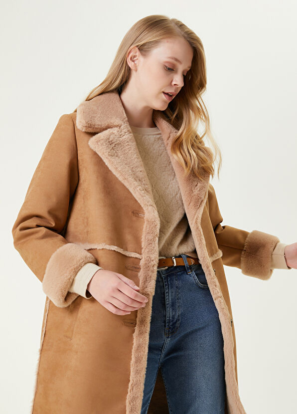 Beymen Club Tab Brown Faux Fur Detailed Suede Coat - 2