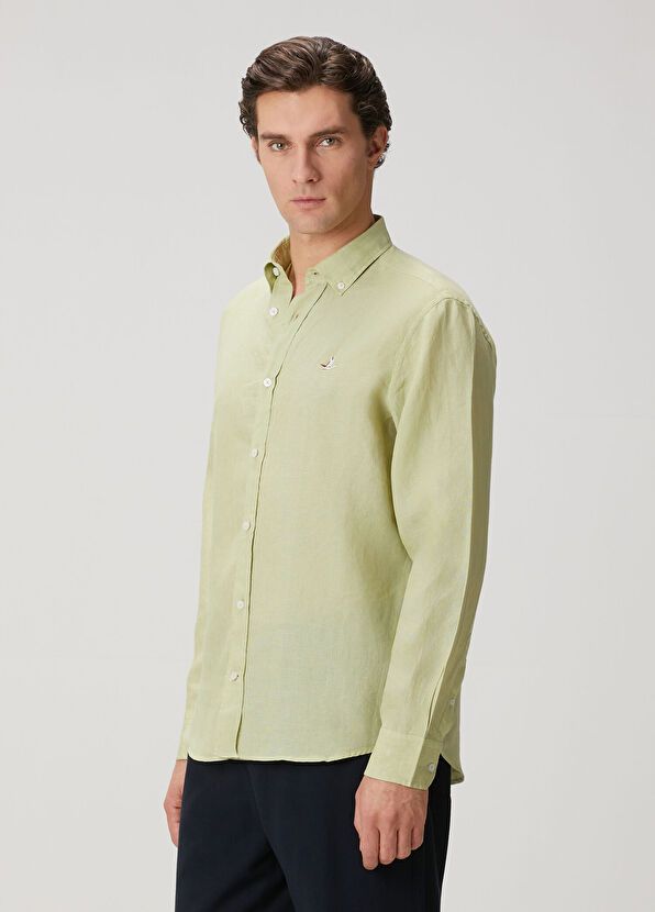 Beymen Club Green Comfort Fit Linen Shirt - 4