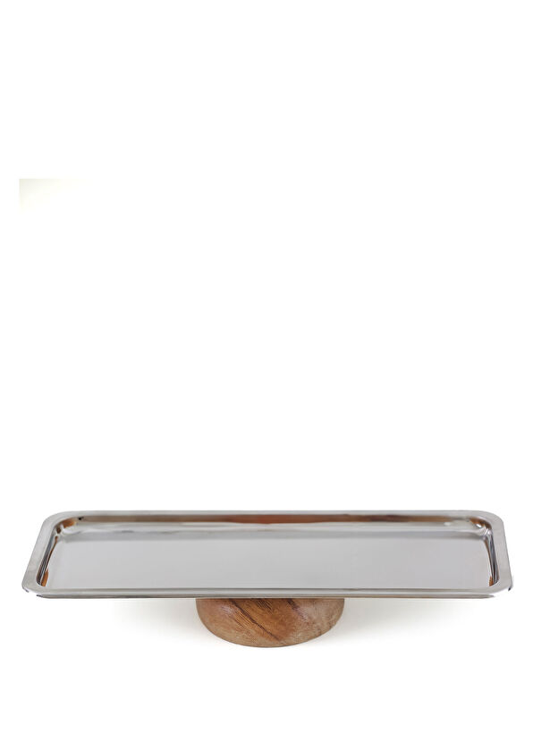 Beige and Stone Baton Metal Ahşap Ayaklı Dekoratif Pasta Kek Standı 33 cm - 1