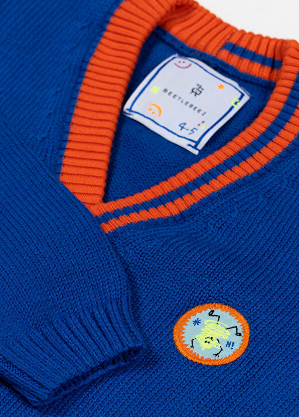 Beetlebeez Stripes Orange Piping Blue Boys' Knitwear Cardigan - 2