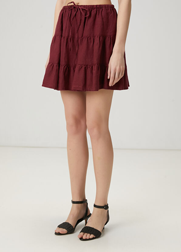 Beymen Club Dried Rose Ruffled Mini Linen Skirt - 3