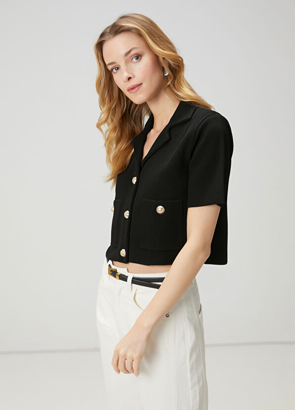 Beymen Club Siyah Crop Triko Ceket - 2