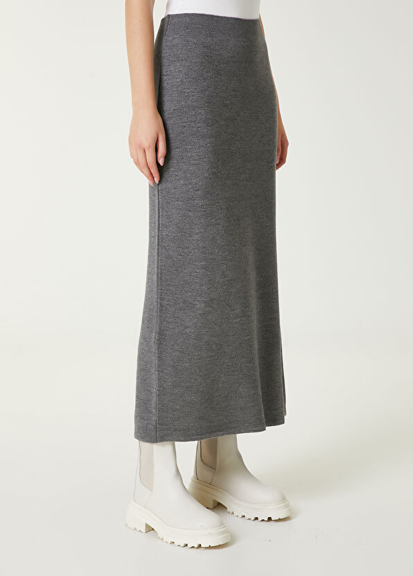 Beymen Club Gri Midi Yün Etek - 4