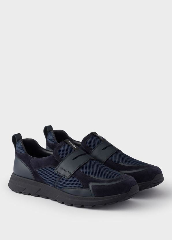 Prada Mavi Erkek Prax Mavi File Kumaş ve Deri Erkek Slip On Sneaker ...