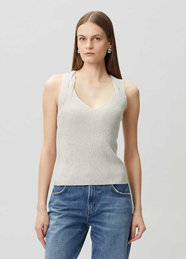 Join Us Beige Striped Textured Knitwear - 1