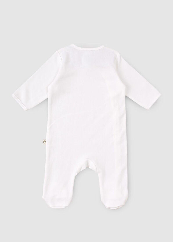 Little Gusto Beyaz Organik Pamuk Patikli Yenidoğan Unisex Bebek Tulum - 2