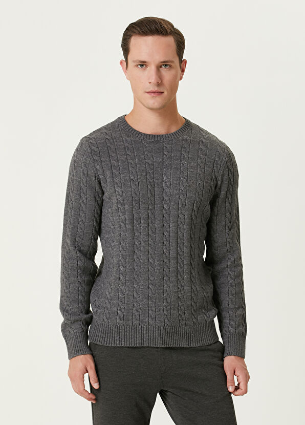 Beymen Club Gri İnce Saç Örgü Dokulu Kazak - 1