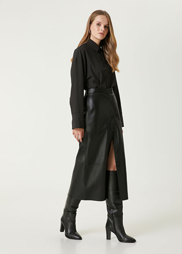 Beymen Club Siyah Midi Deri Kalem Etek - 1