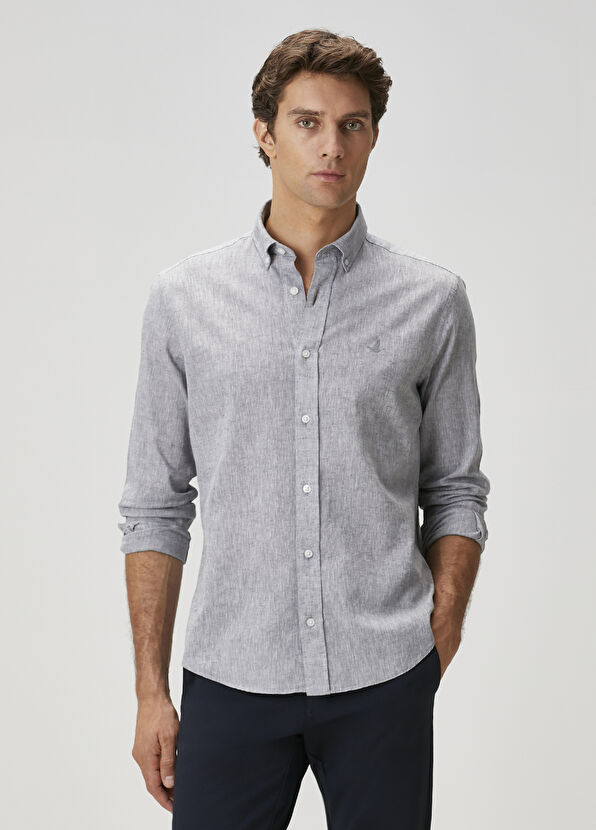 Beymen Club Comfort Fit Grey Linen Shirt - 1