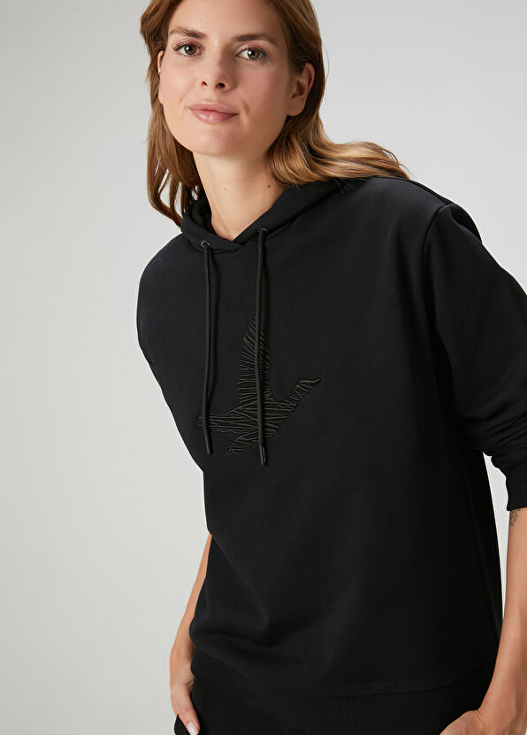 Beymen Club Siyah Kapüşonlu Karalama Kuş Nakışlı Sweatshirt - 2