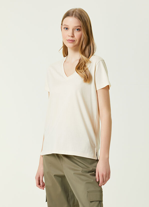Beymen Club Beige V-Neck Flowing T-Shirt - 1
