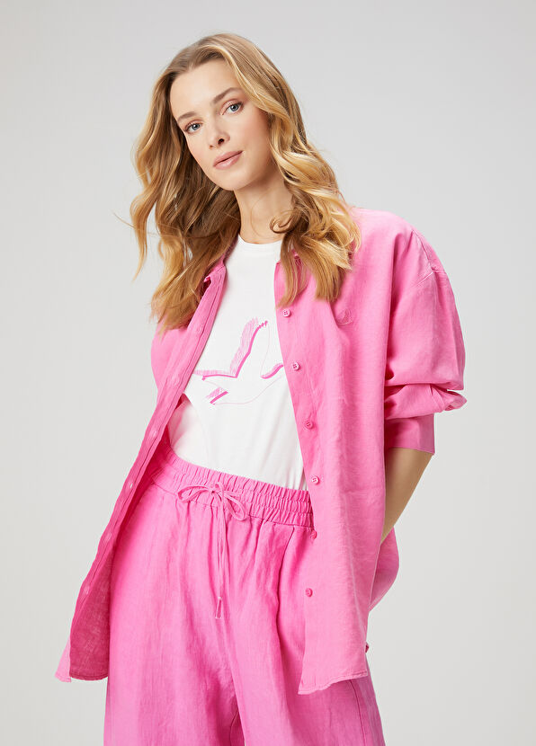 Beymen Club Oversize Pembe Keten Gömlek - 1