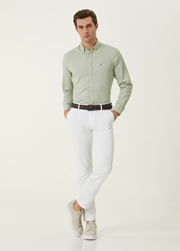 Beymen Club Slim Fit Beyaz Panama Dokulu Chino Pantolon - 1