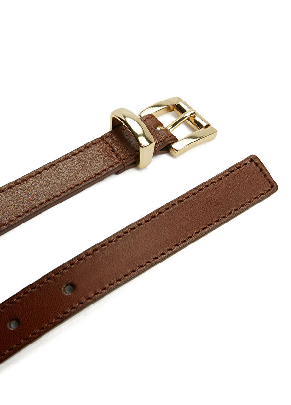 Beymen Club Tan Minimal Square Buckle Women's Leather Belt - 2