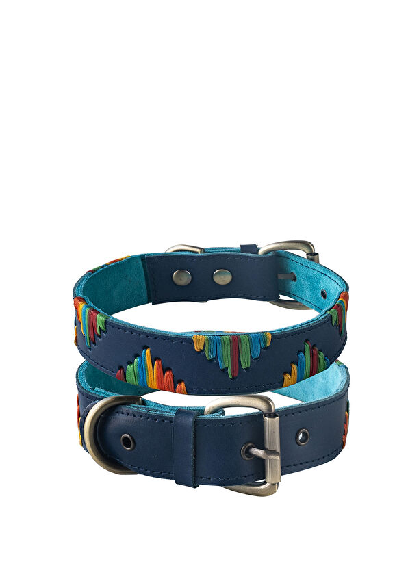 Zeynep Birinci Navy Blue Suede Leather Dog Neck Collar - 1
