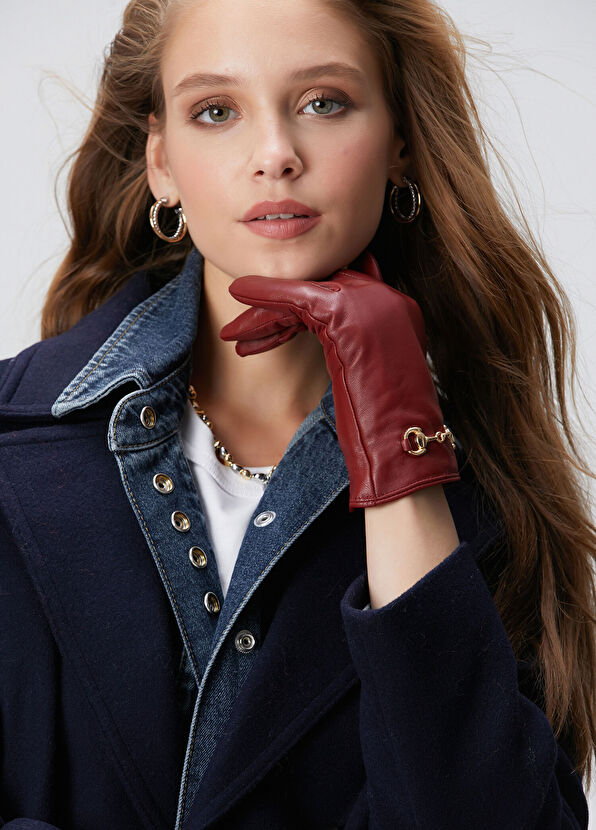 Bordo Kadın Deri Eldiven - Görsel 5