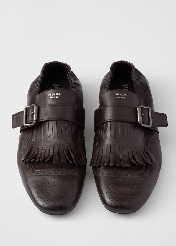 Prada Shuffle Fringed Monk Strap Brown Men's Shoes - 4