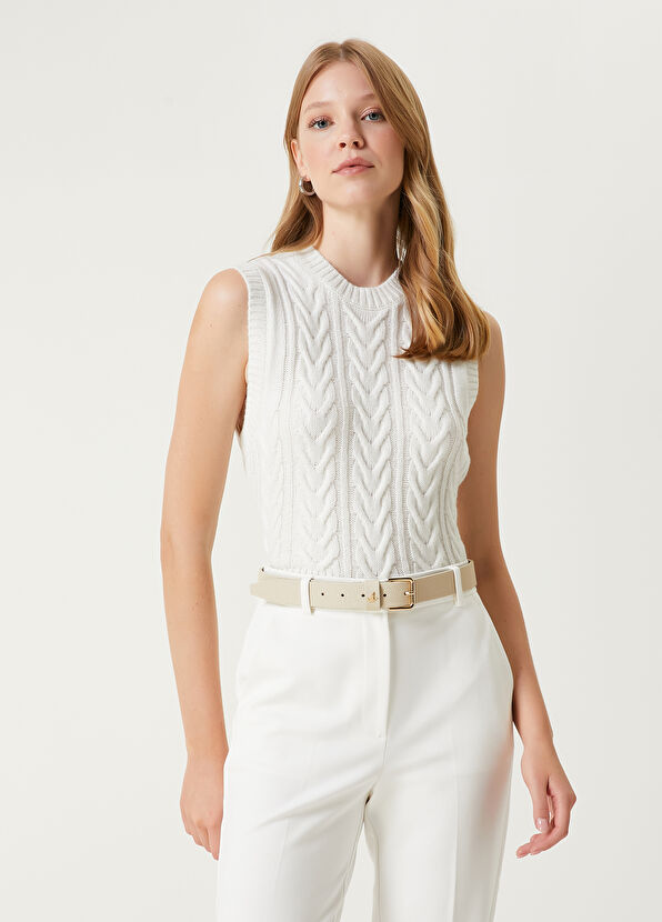 Beymen Club Ekru Balıksırtı Örgülü Triko Süveter - 4