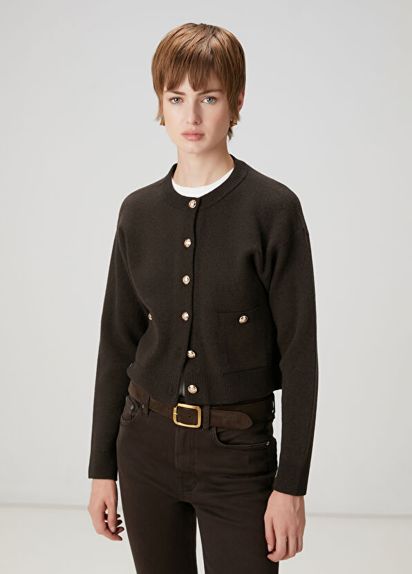 Beymen Club Koyu Kahverengi Yün Triko Hırka - 1