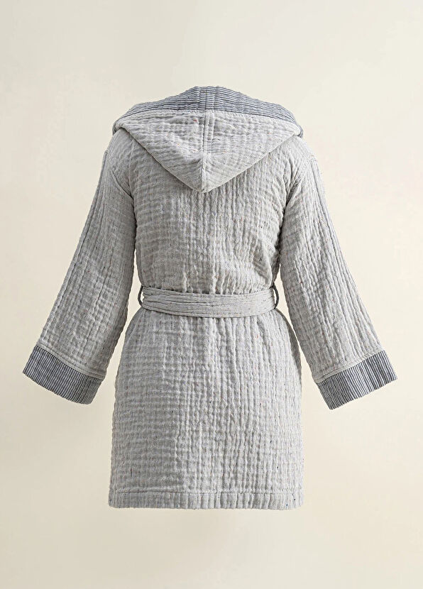 Ecocotton Melinda Navy Blue Organic Cotton Muslin Woven Unisex Children's Bathrobe - 2