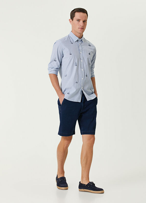 Beymen Club Slim Fit Blue Striped Embroidery Pattern Shirt - 3