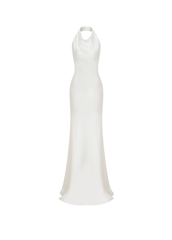 Soleil d'Asie Alice Beyaz Saten Sırt Dekolteli Kadın Abiye Elbise - 1