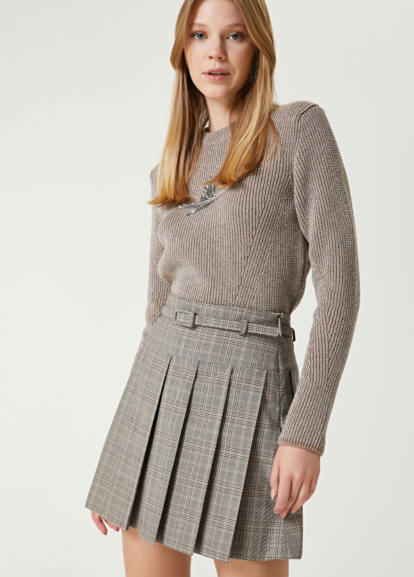 Beymen Club Gri Ekoseli Mini Yün Etek - 2